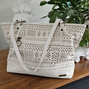 Sakroots Lasercut Shoulder Tote Bag Boho Cream Off White Purse